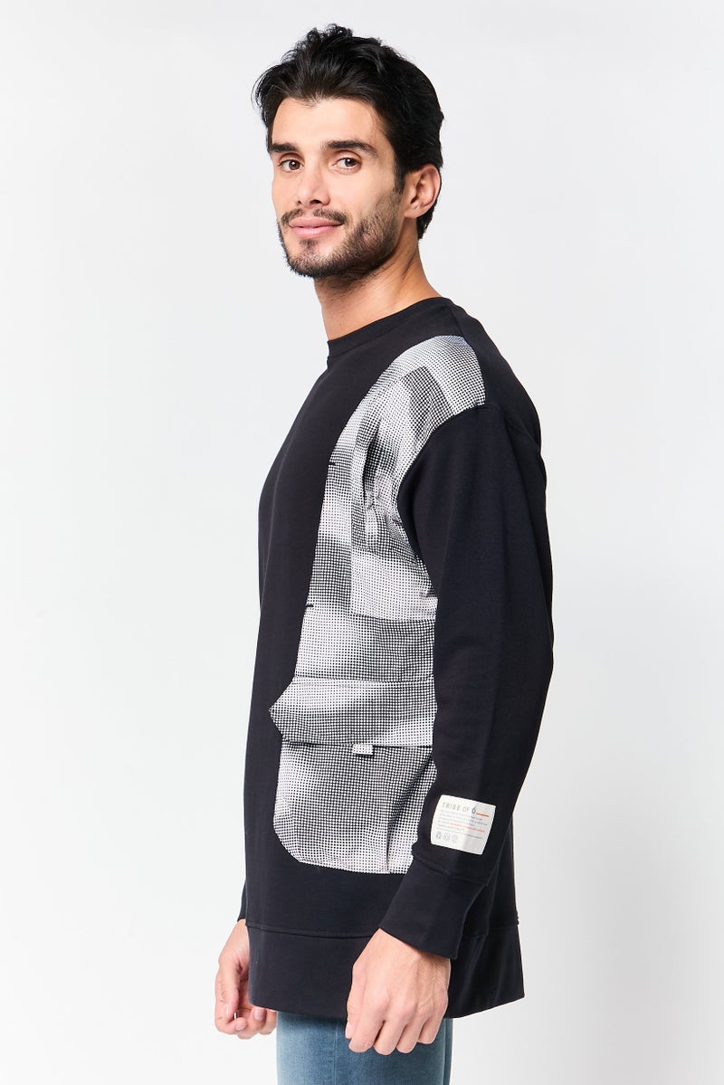 TRIBE OF 6 Men Crew Neck Long Sleeve Sweatshirt, Black - Image 3